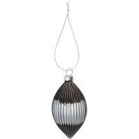 VFM e-Store Christmas Hanging Glass Bauble Decoration 15cm x 9cm Silver X 1 | Size: 15 cm x 9 cm