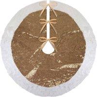 VFM e-Store Christmas Sequin Tree Skirt Decoration 49cm x 31cm Gold X 1 | Size: 49 cm x 31 cm