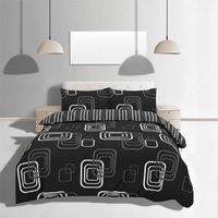 Snug City Duvet Cover & Pillowcase Set Geometric Square Design Bed Linen in Black | Size: Double