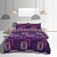 Snug City Duvet Cover & Pillowcase Set Geometric Square Design Bed Linen in Purple | Size: Double