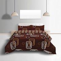 Snug City Duvet Cover & Pillowcase Set Geometric Square Design Bed Linen in Chocolate | Size: King