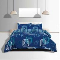 Snug City Duvet Cover & Pillowcase Set Geometric Square Design Bed Linen in Blue | Size: Super King