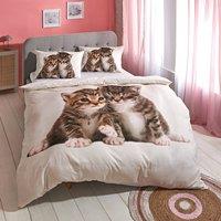 Coopers of Stortford Cosy Cat Duvet Set - 100% Polyester, Zip-Fastening, Single - King | Size: Double