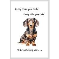 Animal Crackers Dog Tea Towel With 'Watching You' Funny Wording - Dachshund in White
