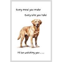 Animal Crackers Dog Tea Towel With 'Watching You' Funny Wording - Golden Labrador in White