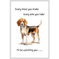 Animal Crackers Dog Tea Towel With 'Watching You' Funny Wording - Beagle in White