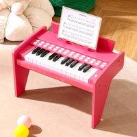 Costway 25 Keys Mini Kids Piano Keyboard Wooden Electronic Digital Piano in Pink