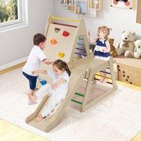 Costway 3 In 1 Kids Jungle Gym Wooden Playground w/Extended Slide Climb Frame in Natural