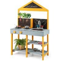 Costway Kids Mud Kitchen Outdoor Wooden Kitchen Playset w/ Storage Shelves