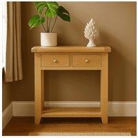 Home Source Melbourne 2 Storage Drawers Hallway Console Table Solid Wooden Oak Top in Light Oak