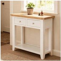 Home Source Melbourne 2 Storage Drawers Hallway Console Table Solid Wooden Oak Top in White