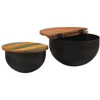 Berkfield Home 2 Piece Coffee Table Set Black Solid Wood Reclaimed