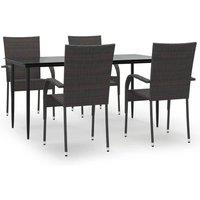 Berkfield Home 5 Piece Garden Dining Set Brown Poly Rattan