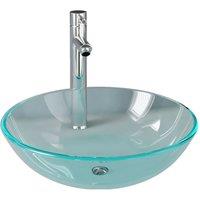 Berkfield Home Bathroom Sink with Tap & Push Drain Clear Tempered Glass