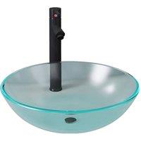 Berkfield Home Bathroom Sink with Tap & Push Drain Frosted Tempered Glass in Clear