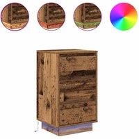 Berkfield Home Bedside Cabinet with LED Lights Old Wood 38x34x65 cm | Size: 38 x 34 x 65 cm