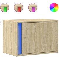 Berkfield Home Wall-mounted Bedside Cabinets with LED Lights 2 pcs Sonoma Oak in Light Tan