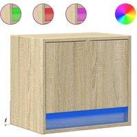 Berkfield Home Wall-mounted Bedside Cabinets with LED Lights 2 pcs Sonoma Oak in Light Tan