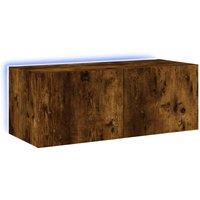 Berkfield Home TV Wall Cabinet with LED Lights Smoked Oak 80x35x31 cm in Brown | Size: 80 x 35 x 31 cm