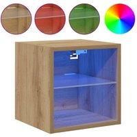 Berkfield Home TV Wall Cabinet with LED Lights Artisan Oak 30x28.5x30 cm in Brown