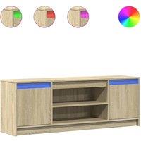 Berkfield Home TV Cabinet with LED Sonoma Oak 139.5x34x50 cm Engineered Wood in Light Tan