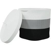 Berkfield Home Storage Basket with Lid White & Black 40x35 cm Cotton | Size: 40x35 cm