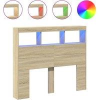 Berkfield Home Headboard Cabinet with LED Sonoma Oak 120x17x102 cm in Light Tan | Size: 120 x 17 x 102 cm