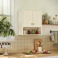 Costway Fluted Bathroom Wall Cabinet Wooden Medicine Cabinet w/2 Doors &Shelf in Beige
