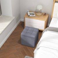 Costway Square Storage Ottoman Linen Fabric Upholstered Footstool in Grey