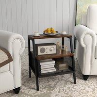 Costway Industrial Nightstand 3-Tier Bedside Table End Table w/ 2 Open Shelves in Brown