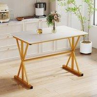 Costway Modern Sintered Stone Dining Table Rectangular Kitchen Table in White