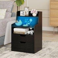 Costway LED Nightstand w/ Charging Station 2-Drawer Bedside Table W/ LED Light in Black