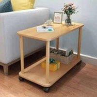 Havendro 2 Tier Small Sofa Side Table Couch Coffee Tea Desk with Wheel in Beige