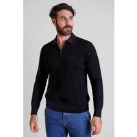 Enorsia Men's Half Zip Knitted Polo Shirt in Black | Size: XL