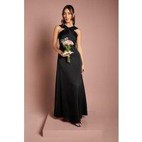 Coast Women's Twisted Halterneck Satin Maxi Bridesmaid Dress in Black | Size: 18
