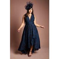 Coast Women's Plus Plunge Neck Waterfall Organza Jacquard Maxi Dress in Navy | Size: 18
