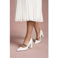 Coast Women's Bridal Kandy Faux Leather Embellished Mary Jane High Block Heel Court Shoes in White | Size: 5