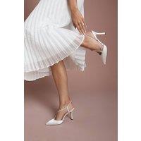 Coast Women's Bridal Kimmie Satin Diamante Asymmetric Strap Pointed High Stiletto Heel Court Shoes in White | Size: 7