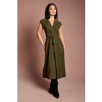 Coast Women's Petite Belted Crepe Dress in Olive | Size: 12