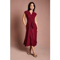 Coast Women's Petite Belted Crepe Dress in Wine | Size: 8