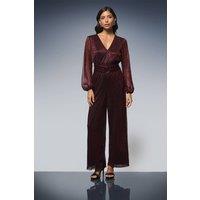 Wallis Women's Occasion Plisse Ring Jumpsuit in Red | Size: 16