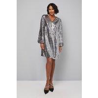 Wallis Women's Mixed Sequin V Neck Shift Dress in Black | Size: 10