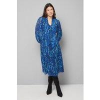 Wallis Women's Blue Abstract Woven Tie Neck Midi Dress | Size: 18