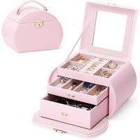 SHEONLY Women's Jewelry Box Jewelry Storage Case Organizer with Mirror for Rings, Earrings, Bracelets, Necklaces in Pink