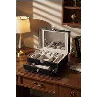 SHEONLY Women's 2 Layers Stylish Jewelry Storage Box Watch Holder Organizer Display with Drawer in Black