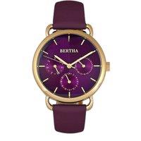 Bertha Women's Gwen Leather-Band Watch with Day & Date in Purple