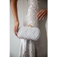 SVNX Women's White Beaded Clutch Bag