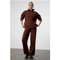 WOVCOR Women's 2-Piece Loose Fit Zip-Up Knit Top & Pants Set in Brown | Size: XS