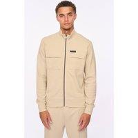 Duck&Cover Tames Men's Textured Twill Zip-Through Top - High Neck Utility Jacket with Front Flap Pockets in Stone | Size: Large