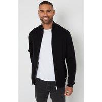 Threadbare Men's 'Wynnstay' Zip-Through Funnel Neck Knitted Cardigan in Black | Size: Medium